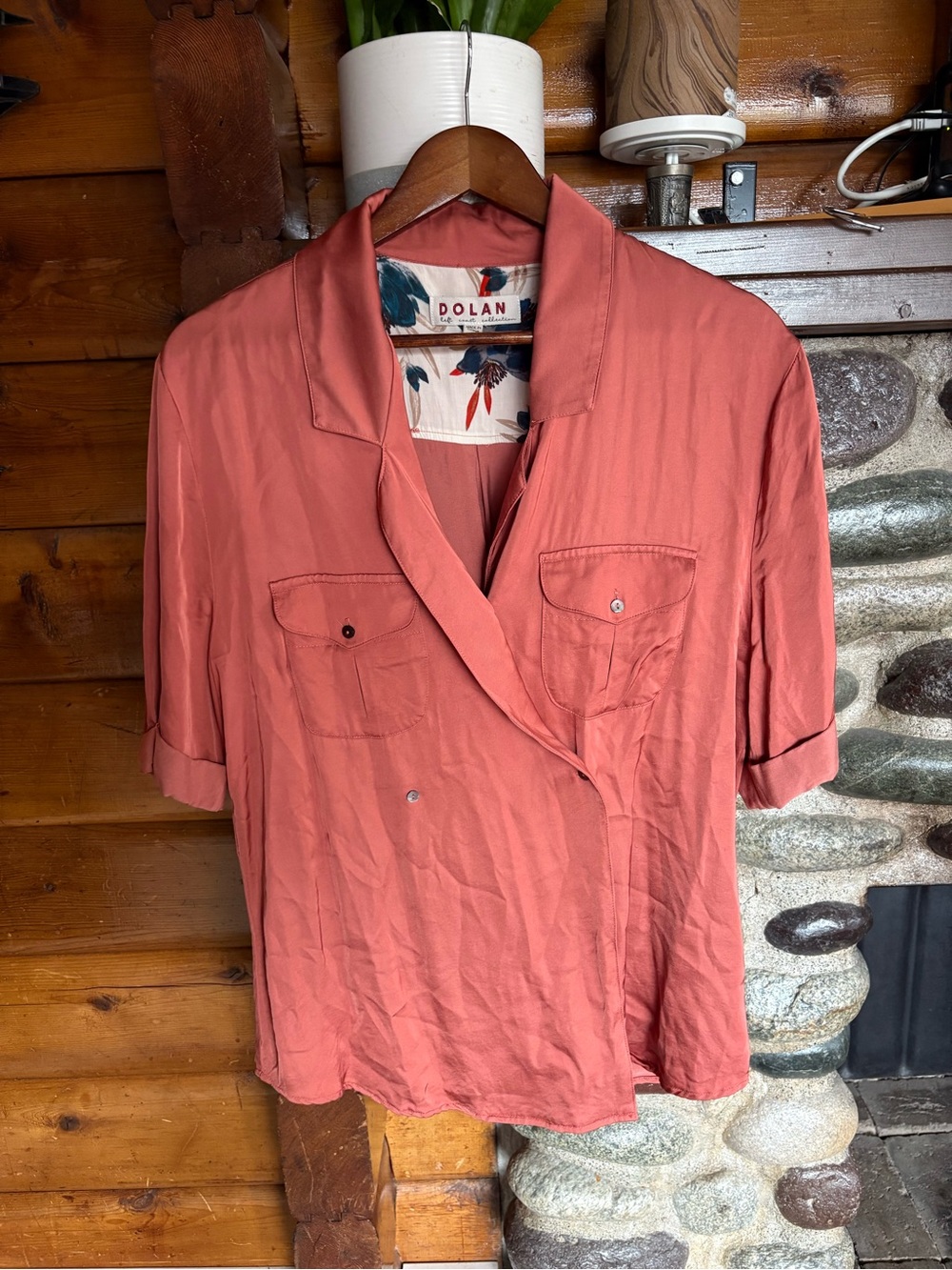 Dolan Anthropologie Left Coast Collection Coral Utility Blouse Size L